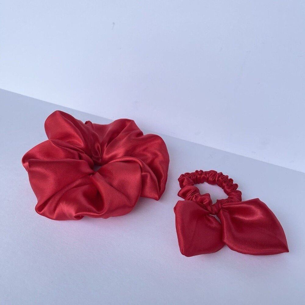 2 New Satin Scrunchie Hair Tie Red - Picture 8 of 12